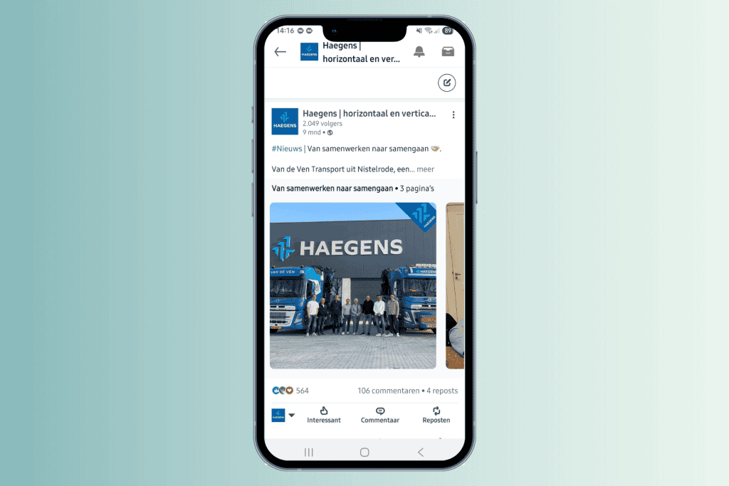 Haegens DOOR NOOR LinkedIn post